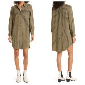 NWT Rails Sandra Shirt Dress Olive Black Tie Dye Button Front Tencel Linen, Sz S